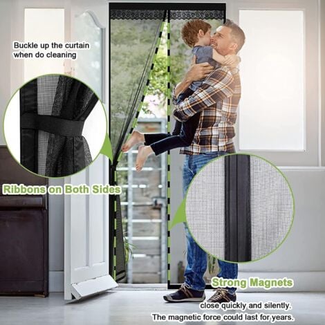 Moustiquaire Porte MagnéTique Rideau, 250x300cm Moustiquaire Anti Insecte Mouche Moustique Pour Couloirs, Portes Pour Porte D Entrée Intérieur Patio Coulissante - Noir Z