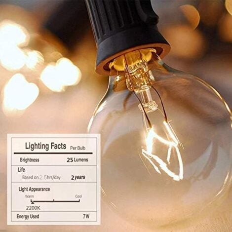 Guirlande lumineuse de Noël Guirlande Lumineuse Exterieur, 7.62M Guirlande Guinguette Extérieur et Intérieur avec G40 25 Ampoules + 2 Rechange, IP65 Guirlande Raccordable pour Mariage, Jardin, Balcons