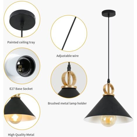 Suspension Luminaire Industriel Vintage, E27 Retro Lustre Suspension en Métal, Edison Design Luminaire Plafonnier pour Salon Chambre Café Bar Restaurent, Ø 25cm (Sans Ampoule) [Classe énergétique E]