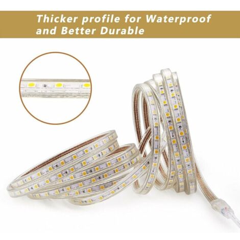 Ruban LED 10 Metres avec Interrupteur IP65 étanche Bande LED, 220V Bandeau LED, Blanc Froid