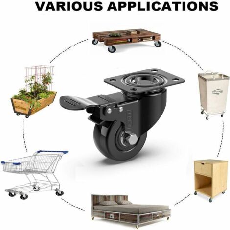 RRIUTO Lot De 4 Roulettes Pivotantes Pour Meuble Avec Frein
