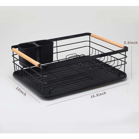 Égouttoir à Vaisselle avec Bac d'Égouttage Porte-Vaisselle Antirouille avec Porte-ustensiles-Noir 1 Niveaux