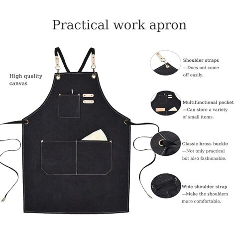 Kaki)Tablier De Cow-boy De Haute Qualité Avec Poches Pour Coiffeur, Peintre, Jardinier