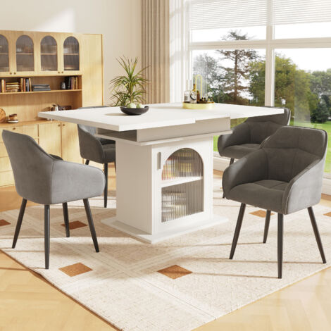 Table Et Chaise Table à Manger Extensible Sapgaks 120x80cm + 4 Chaises - Bois Chêne Blanc - Pliable - Capacité 130kg Ensemble Table Chaises