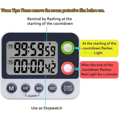 Minuteur De Cuisine 2 Timers - Grand Écran LCD, Alarme Réglable, Magnétique - Pour Cuisine, Sport, Jeux Chronométrés