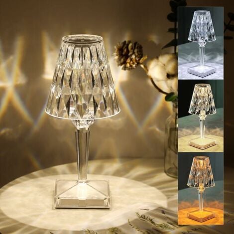 Lampe De Table En Cristal De Diamant, Lampe De Chevet De Chambre En Cristal Rechargeable Par Usb, Temperature/Luminosite Reglables, type tactile