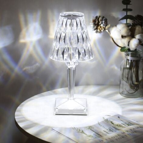 Lampe De Table En Cristal De Diamant, Lampe De Chevet De Chambre En Cristal Rechargeable Par Usb, Temperature/Luminosite Reglables, type tactile