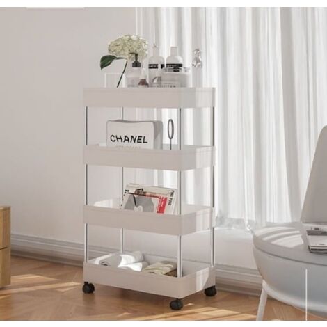 Chariot De Rangement 4 étagères Mobile - Noir 35x24x109cm, Roues 360° Verrouillables, Pour Cuisine Bureau