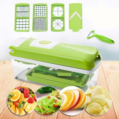 Accessoires cuisine et cuisson，(12 pcs.) en vert - coupe-légumes pour cubes, bâtonnets, tranches, lanières et quartiers - coupe-salade mandoline trancheuse à concombre