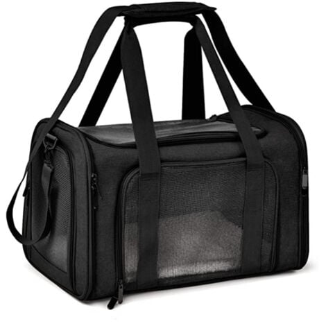 Sac Transport Chat Chien, Caisse de Transport Chat Respirant et Pliable Cage Transport Chat avec Matelas en Peluche Amovible-Noir
