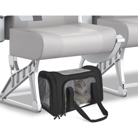 Sac Transport Chat Chien, Caisse de Transport Chat Respirant et Pliable Cage Transport Chat avec Matelas en Peluche Amovible-Noir