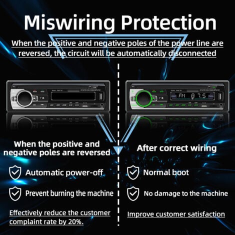 Autoradio Bluetooth, 1 DIN Radio Voiture Récepteur avec Lecteur MP3 WMA FM Télécommande, Deux USB Port,Main Libre Stéréo 4 x 60W Soutien iOS, Android (Non RDS/CD)