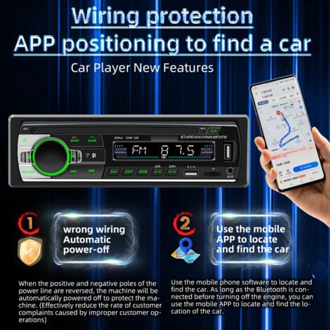 Autoradio Bluetooth, 1 DIN Radio Voiture Récepteur avec Lecteur MP3 WMA FM Télécommande, Deux USB Port,Main Libre Stéréo 4 x 60W Soutien iOS, Android (Non RDS/CD)