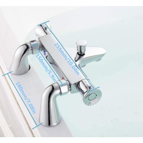 Mitigeur Thermostatique Baignoire, Robinet Thermostatique Bain Douche avec Bouton de Sécurisé à 38°C, Robinets de douche Thermostatique pour Baignoire, Laiton, Anti-brûlure