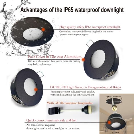 Spot LED Encastré 4XSweier IP65 - 5W Blanc Chaud 3000K - Pour Salle De Bain Ou Cuisine