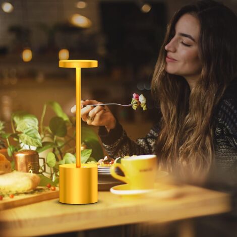 Lampe de table LED sans fil USB 1200 mAh en aluminium rechargeable pour salle à manger ou bureau   (or local)