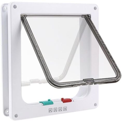 Chatière à 4 Positions Chatière pour Chat avec Tunnel Cache Découpe Chatière Chien Porte de Chat avec Serrure Chatières pour Petit Animaux Cat Mate Verrouillable Facile à Installer Blanc(M)