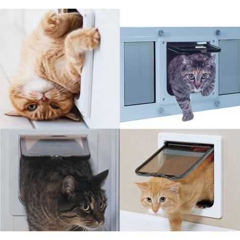 Chatière à 4 Positions Chatière pour Chat avec Tunnel Cache Découpe Chatière Chien Porte de Chat avec Serrure Chatières pour Petit Animaux Cat Mate Verrouillable Facile à Installer Blanc(M)
