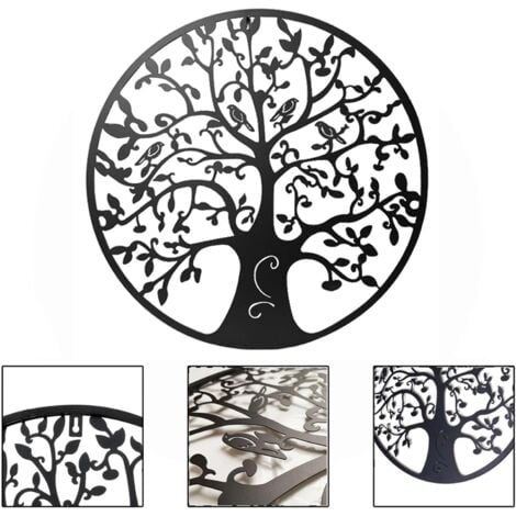 Décoration Murale en métal Arbre de Vie Décoration Murale en métal Décoration Murale en métal Décoration intérieure, tentures murales 30x30 cm Noir,Black