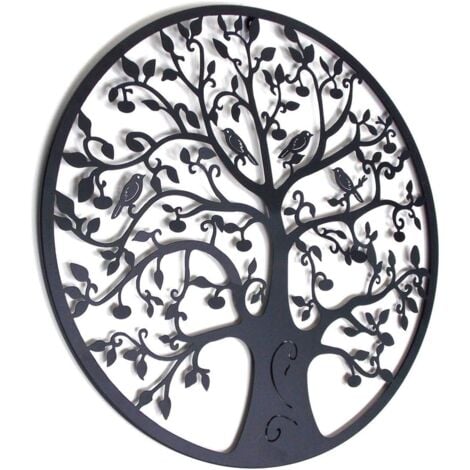 Décoration Murale en métal Arbre de Vie Décoration Murale en métal Décoration Murale en métal Décoration intérieure, tentures murales 30x30 cm Noir,Black