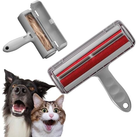 Brosse Anti Poils Animaux Chat Chien-Enlève Poils-Brosse de Nettoyage, Épilateur (vêtements/Lit/Canapé/Voiture/Tapis/Plancher)-Réutilisable Rouleau à Ramasse de Poils（rouge）