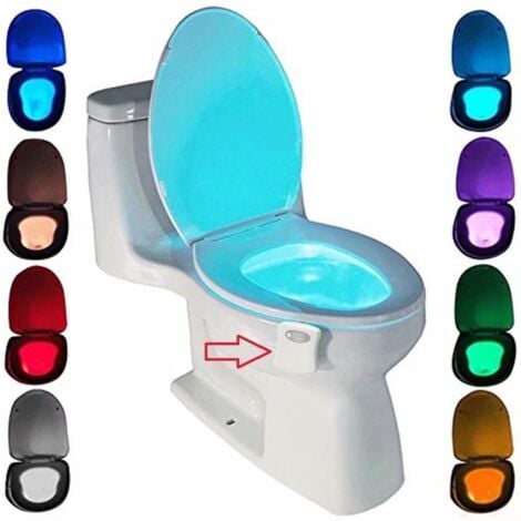 Lampe de Toilette, Veilleuse LED pour WC Salle de Bain Capteur Détecteur PIR 8 Changement de Couleurs éclairage (seulement s'active dans l'obscurité)