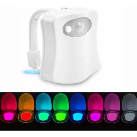 Lampe de Toilette, Veilleuse LED pour WC Salle de Bain Capteur Détecteur PIR 8 Changement de Couleurs éclairage (seulement s'active dans l'obscurité)