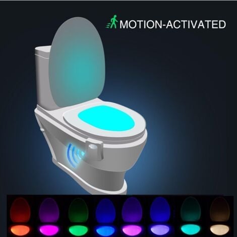 Lampe de Toilette, Veilleuse LED pour WC Salle de Bain Capteur Détecteur PIR 8 Changement de Couleurs éclairage (seulement s'active dans l'obscurité)