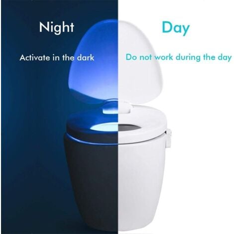 Lampe de Toilette, Veilleuse LED pour WC Salle de Bain Capteur Détecteur PIR 8 Changement de Couleurs éclairage (seulement s'active dans l'obscurité)