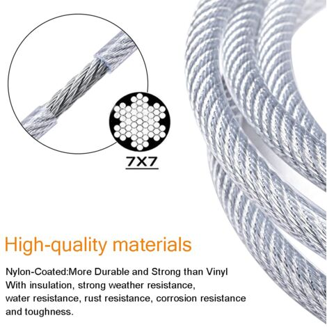 Kit Câble Acier Inoxydable 50m Avec Tendeurs - Pour Plantes, Corde à Linge, Décor Extérieur