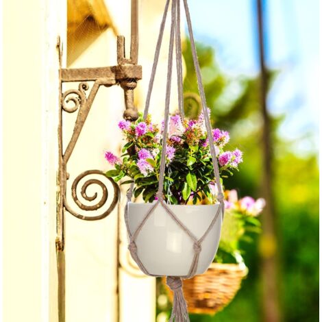 Lot de 4 Suspension Corde Plante Macramé Porte Pot Suspendu Plante Cintre Intérieur Extérieur Décoration du Jardin avec  - 2 pièces 105 cm et 2 pièces 90 cm, 4 pieds