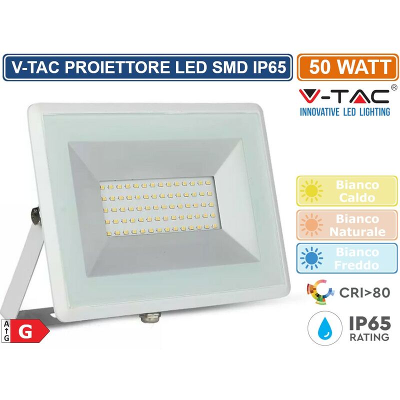 FARO LED PROIETTORE ULTRASLIM BIANCO PER ESTERNO 50 W MODELLO V-TAC PRO  VT-50