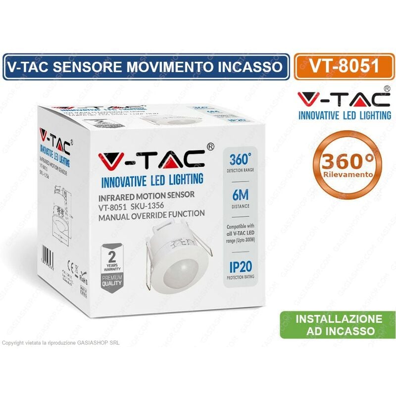V-TAC VT-8051 SENSORE DI MOVIMENTO A INFRAROSSI PER LAMPADINE - SKU 1356
