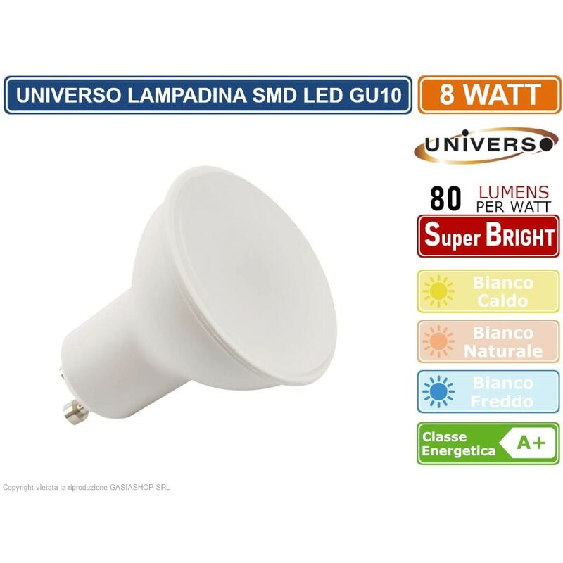 Gasiashop - GU10-06 - CONFEZIONE 20 PEZZI LAMPADINA LED GU10 8W