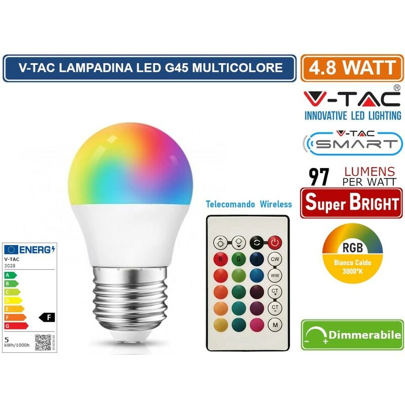 Trade Shop - Lampadina Cassa Bluetooth Colorata Led E27 Rgb Bulbo Musica  Lampada Telecomando