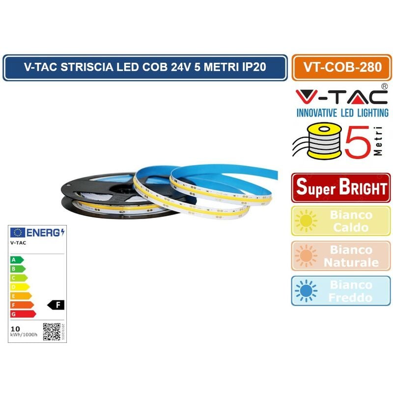 SKU 2652 V-Tac | Strip LED Light 10W/mt 5mt 3000K 24V IP20 | Luxtec