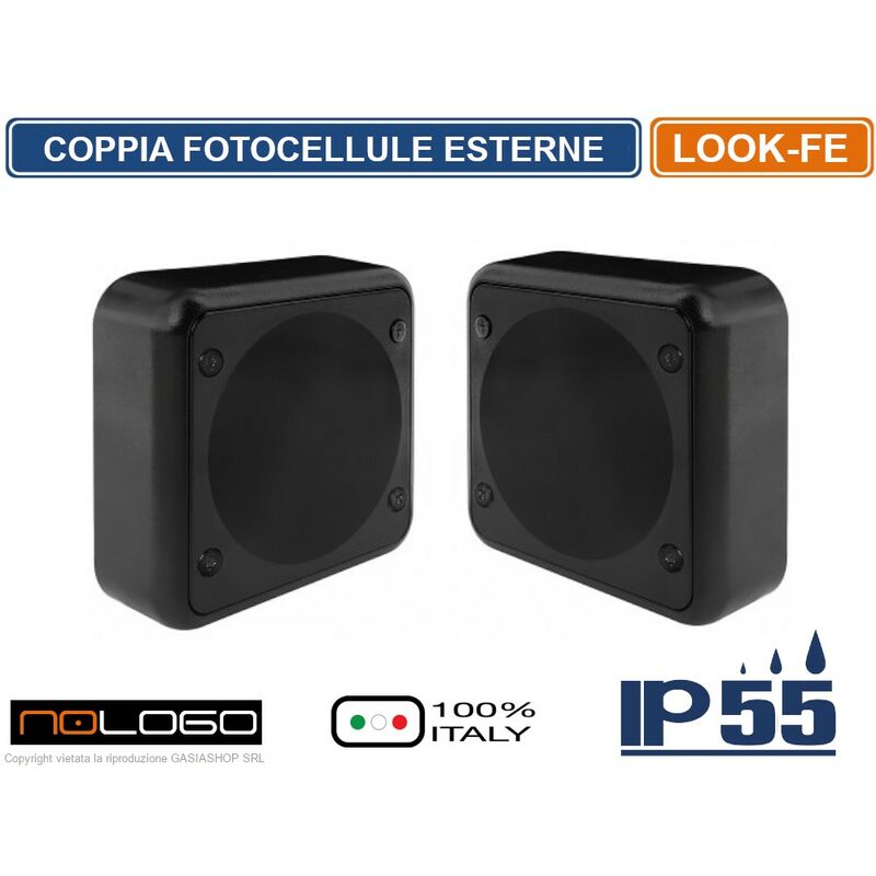 COPPIA FOTOCELLULE INFRAROSSO QUADRATE DA PARETE PORTATA 20M LOOK-FE AUTOMAZIONE CANCELLO DA ESTERNO IP55