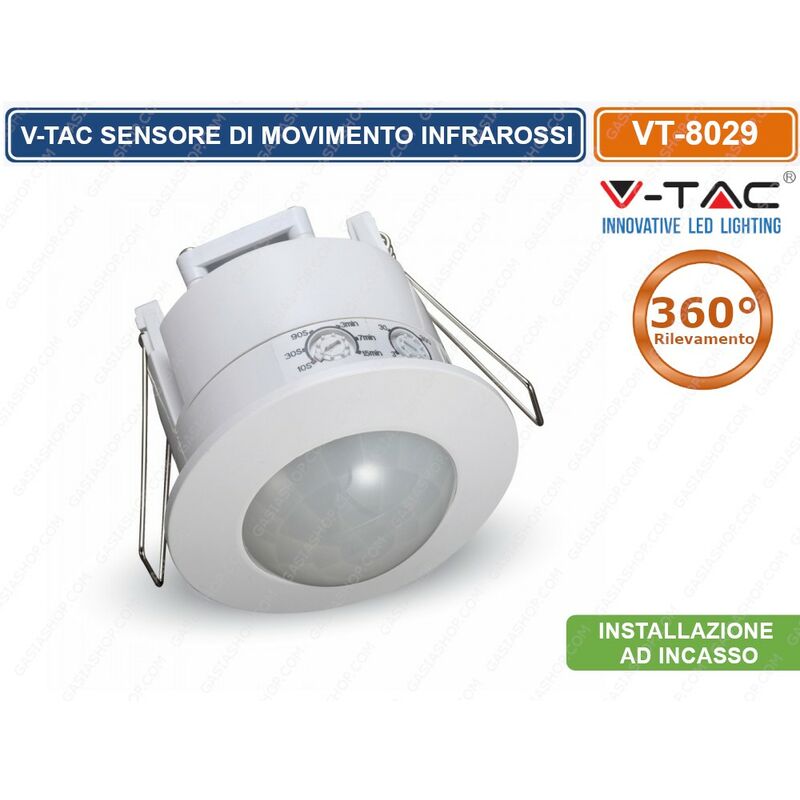 V-TAC Sensore di Movimento Infrarossi IP65 Colore Nero Montaggio a