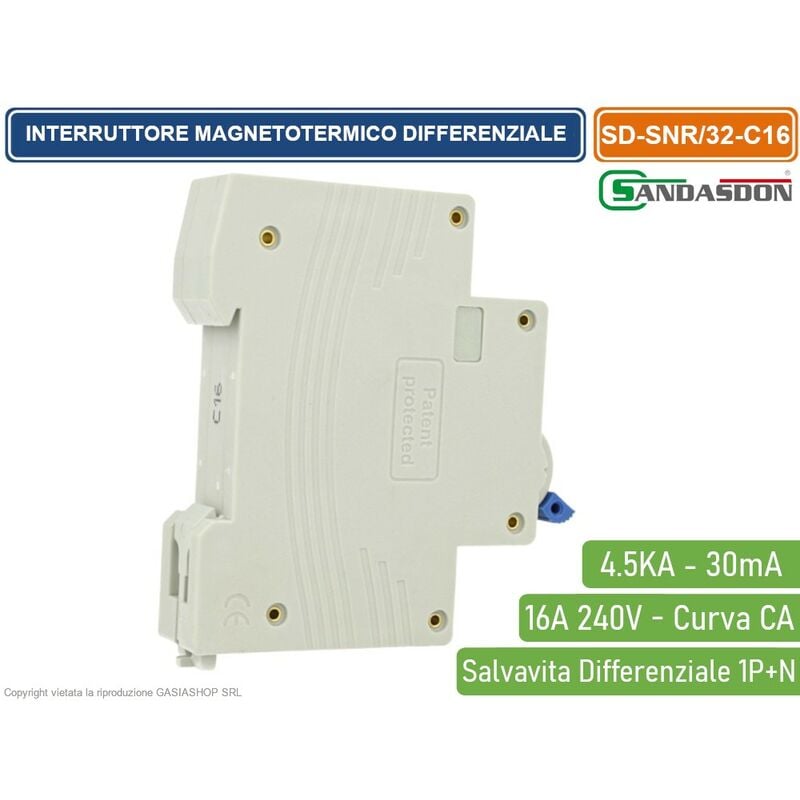 Interruttore Differenziale Salvavita 1P+N 32A C10 1 Modulo DIN M1