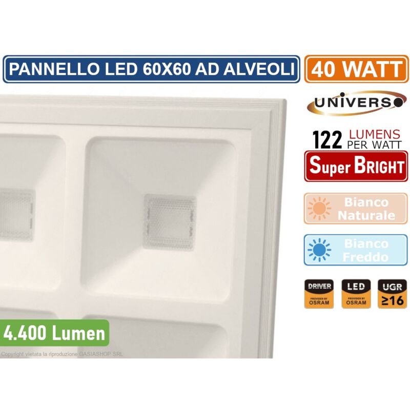 PANNELLO LED PANEL BIANCO 24W 4000LM 4000K 60X60X1,6CM