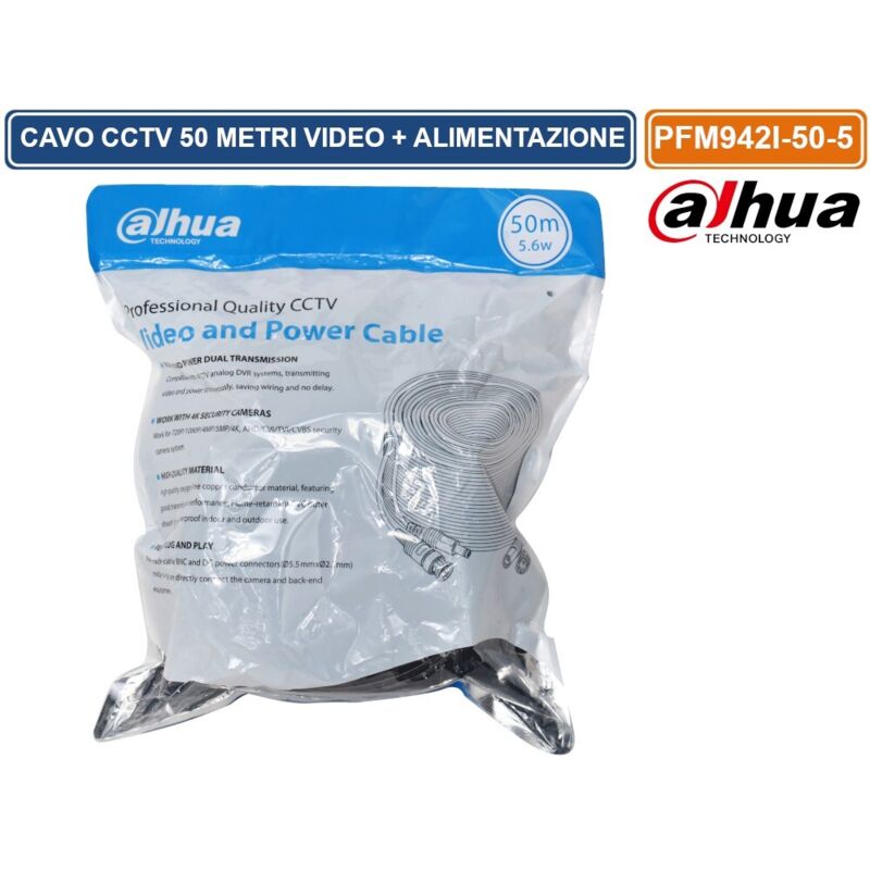Cavo BNC Per Telecamere CCTV 50 Metri - Alimentazione E Video - Cavo Siamese Per DVR