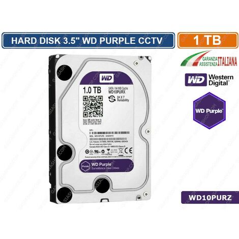 HARD DISK HD 3,5" SATA PURPLE 1000 GB 1TB 6GB/S WESTERN DIGITAL WD10PURZ CCTV