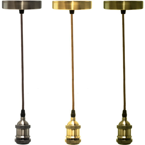 LAMPADARIO PORTALAMPADA A SOSPENSIONE VINTAGE BRONZO PER LAMPADINE E27