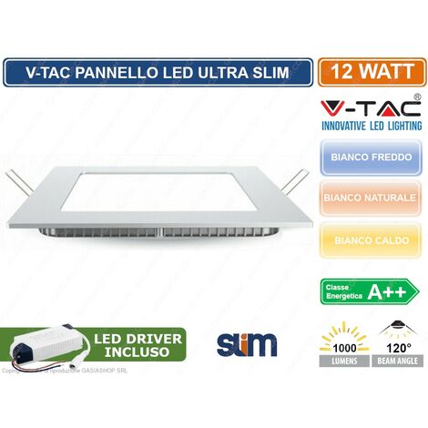 V-TAC VT-1207 SQ PANNELLO LED QUADRATO 12W SMD DA INCASSO CON DRIVER - SKU 4866 / 4867 / 4868 - Colore Luce: Bianco Caldo