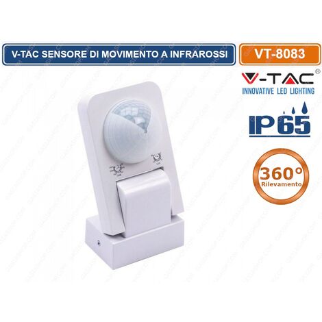 V-TAC VT-8083-W Sensore di movimento a infrarossi IR 360° colore bianco 1000W IP65 - sku 1500