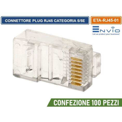 CONFEZIONE 100 PEZZI CONNETTORE PLUG RJ45 CAT.5 CAT.5E SPINA MODULARE CAVO LAN UTP (1/5)