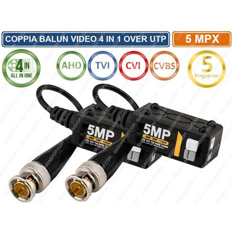 COPPIA TRASMETTITORI BNC VIDEO BALUN 5 MP AHD TVI CVI CVBS VIDEOSORVEGLIANZA