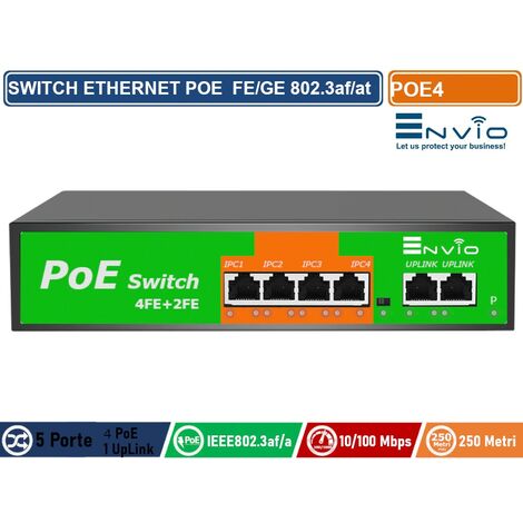 6 PORTE 100MBPS POE SWITCH IEEE 802.3AF 4 PORTE POE + 2 UPLINK RJ45 PORT PER IP TELECAMERA (1/3)