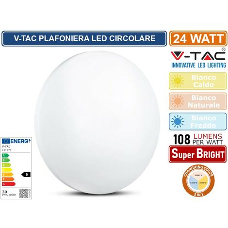 V-TAC VT-8424 Plafoniera led 24W circolare bianca interruttore cambia colore 3in1 CCT rotonda cover opaca satinata IP20 - sku 217607