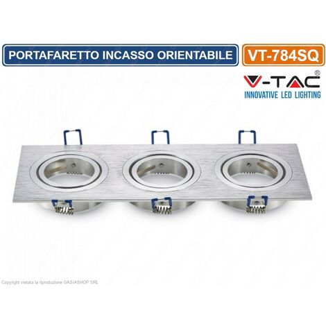 V-TAC VT-784SQ PORTAFARETTO ORIENTABILE DA INCASSO PER 3 LAMPADINE GU10 E GU5.3 - SKU 3610